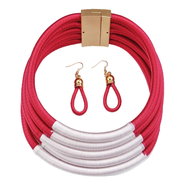 Collar de joyería africana Salvador Gargantilla de joyería tejida múltiples capas Rojo