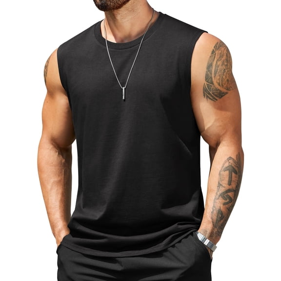 COOFANDY Mens Tank Top Workout Shirt Cotton Sleeveless Muscle T Shirts Casual Tank Tops Black