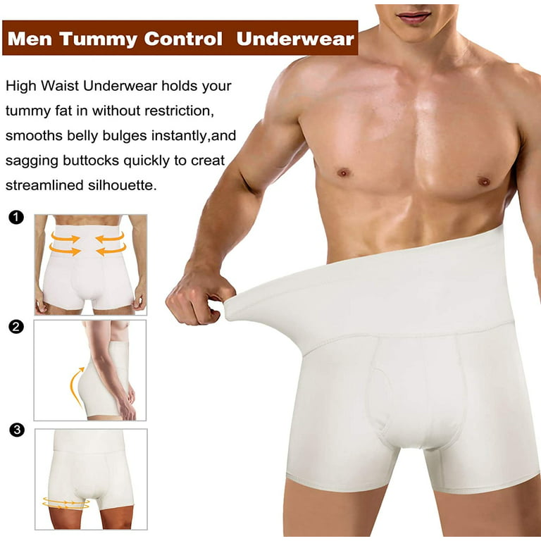 Gotoly Men Tummy Control Shorts High Waist Slimming Underwear Body Shaper  Seamless Belly Girdle Boxer Briefs(White Small) 