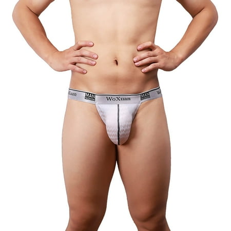 

Uorcsa Pattern Sexy Brushed-Jacquard Thong Underwear Breathable Stretch Sports Thong White