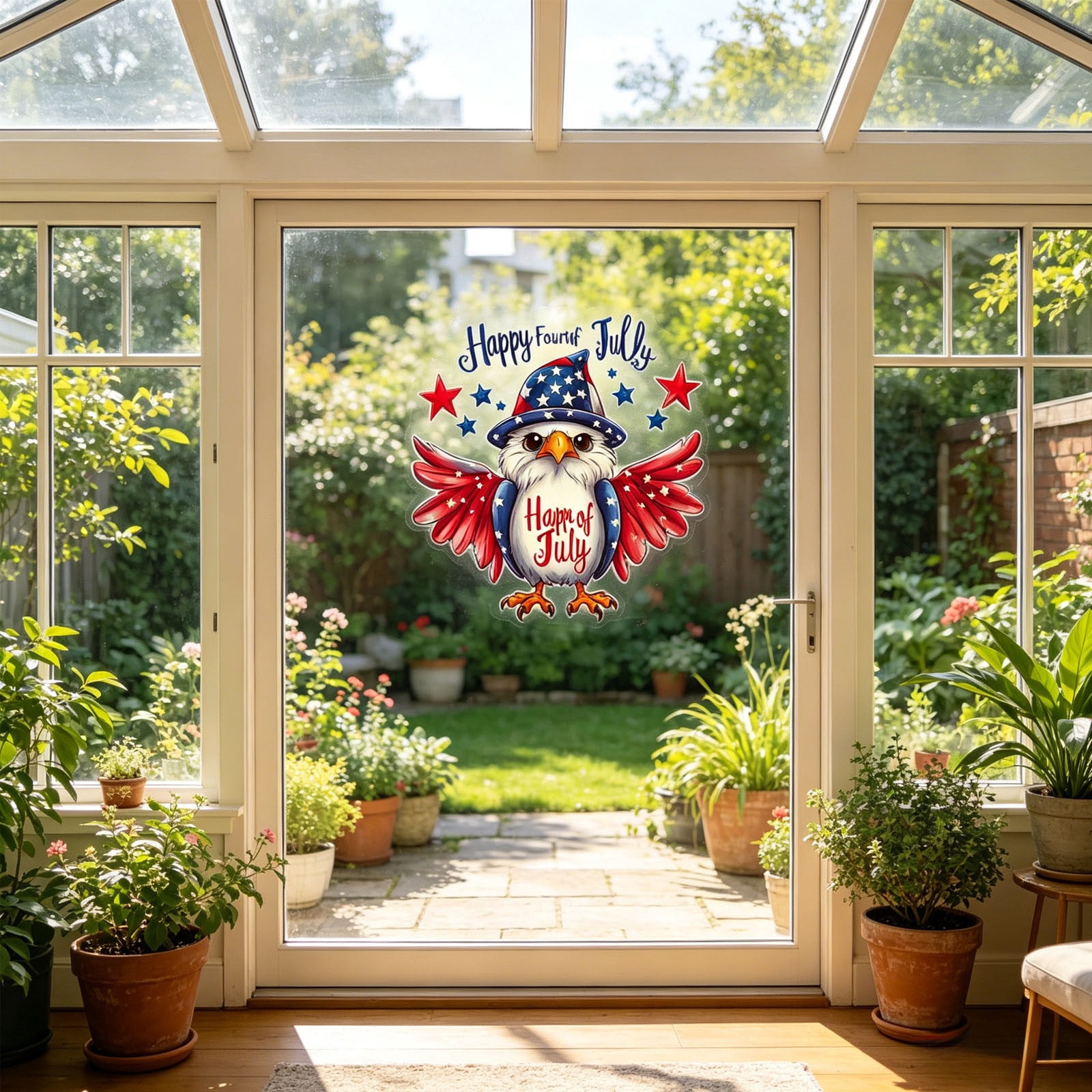 4th of July Window Clings Patriotic Bald Eagle American Flag Stickers - Large Double Sided Reusable Independence Day Decorations for Home Glass