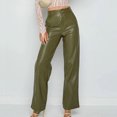 thumbnail image 3 of Joernso Women High Waist Solid Color Retro Long Pants Slim Fit Straight Wide Leg Side Pockets Faux Leather Street Party Trousers, 3 of 8