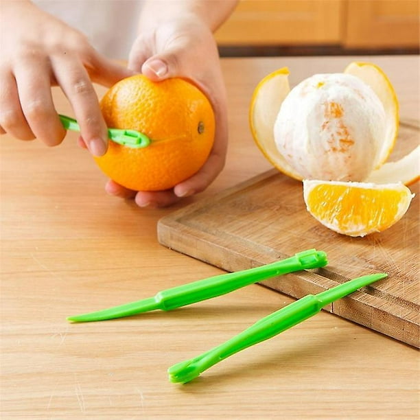 Herramienta para pelar cítricos, 20 piezas de plástico, cortador de cáscara de pomelo y limón, removedor de rebanador de verduras fácil de abrir, accesorios de cocina, Gadgetsverde+naranja
