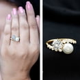 thumbnail image 3 of Rosec Jewels Genuine Pearl Moissanite Toi Et Moi Engagement Ring - Statement Ring - AAA Quality - with Jewelry Box, 18K Yellow Gold, US 11.00, 3 of 9