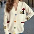 thumbnail image 6 of Jjayotai Women's Cozy Solid Cardigan with Colorful Buttons and Floral Embroidery Perfect Cardigans for WomenTrendy White S, 6 of 7