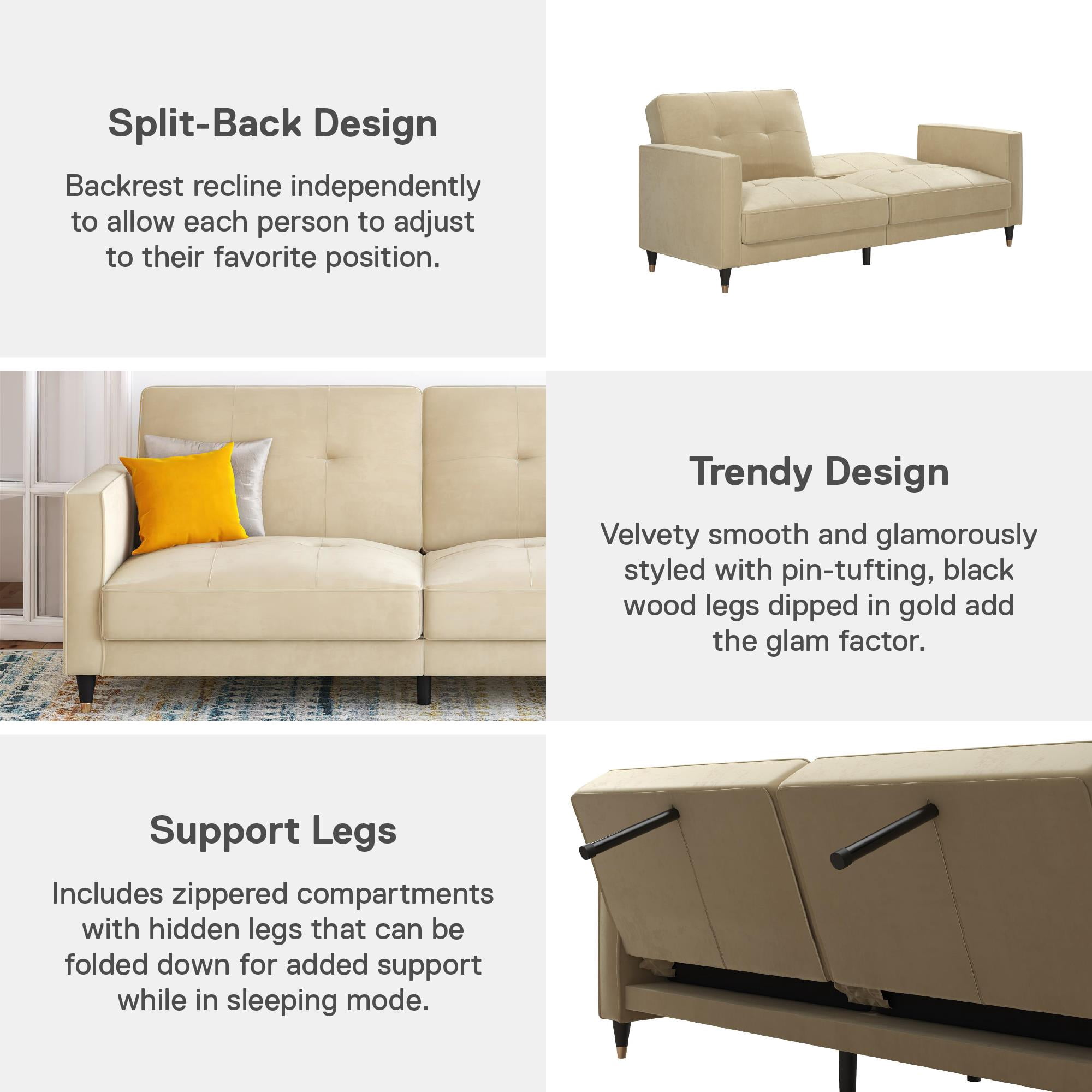 DHP Penelope Pin Tufted Futon, Cream Velvet