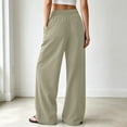 thumbnail image 4 of Womens Wide Leg Linen Pants Summer Beach High Waisted Cropped Flowy Pants Dressy Casual Beach Pants with Pockets(Khaki,S), 4 of 5