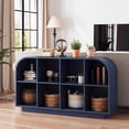 thumbnail image 3 of Weselon 55" Long Curved Horizontal Bookcase with 8-Cube Storage, Mid-Century Modern Low Bookshelf Storage Cabinet for Living Room, Entryway, Blue, 3 of 10
