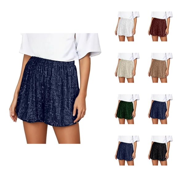 Sequin Shorts for Women 2026 Summer Elastic High Waist Y2k Glitter Straight Leg Sparkle Shorts Clubwear