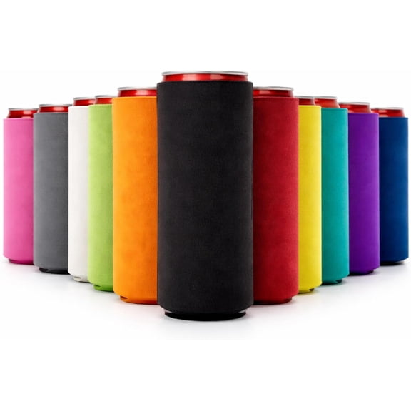 Slim Can Cooler Sleeves 12 Packβ Blank Foldable Neoprene 12oz Can Insulators β Skinny Beverage Coolers for Beer & Soda β Sublimation-Ready (Assorted)