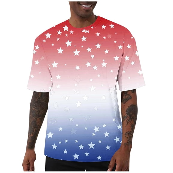 Gamivast 4Th of July Patriotic T-Shirts for Men USA American Flag Short Sleeve Crewneck Tie Dye Fireworks Graphic Casual Loose Fit Summer Tops