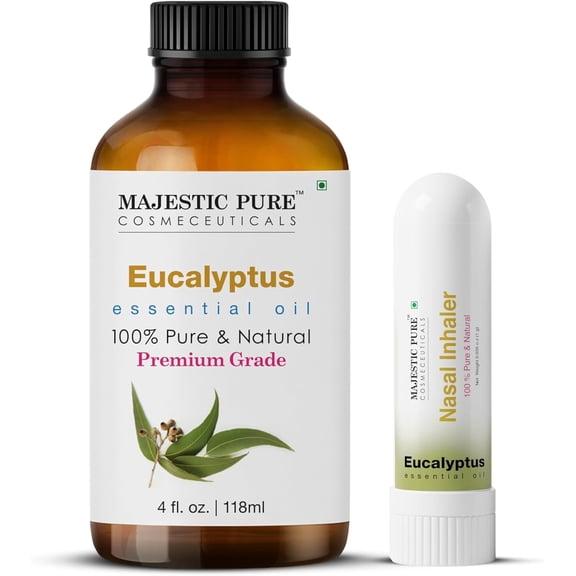 Majestic Pure Eucalyptus Essential Oil with Nasal Inhaler 4 Fl Oz