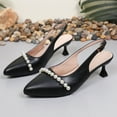thumbnail image 5 of Miluxas Low Heels for Women Kitten Heels Pumps Pearl Strappy Closed Pointed Toe Slip-on Wedding Bridal Brides Dress Shoes Black 6.5(38), 5 of 9