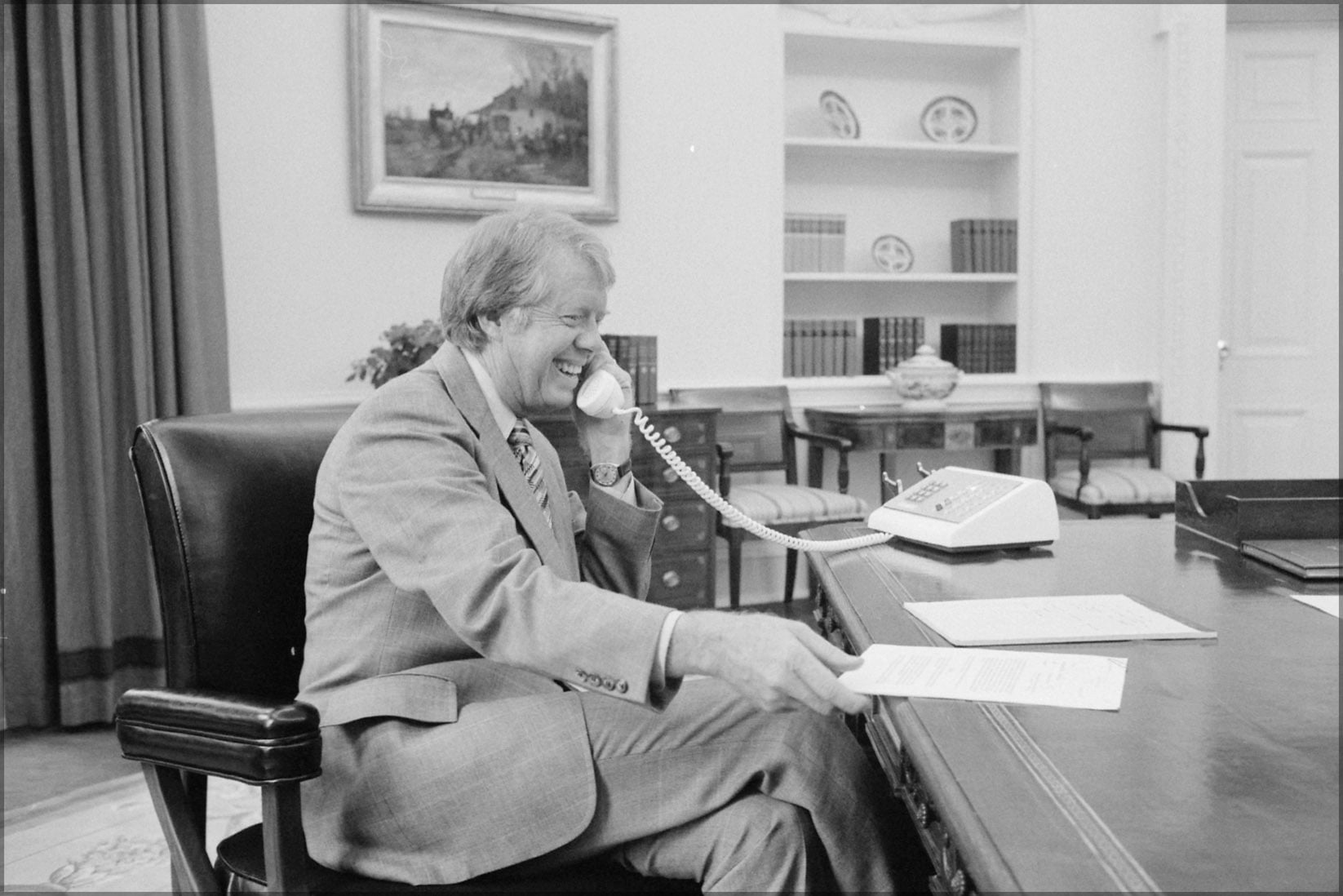 24"x36" Gallery Poster, Jimmy Carter at his desk in the Oval Office