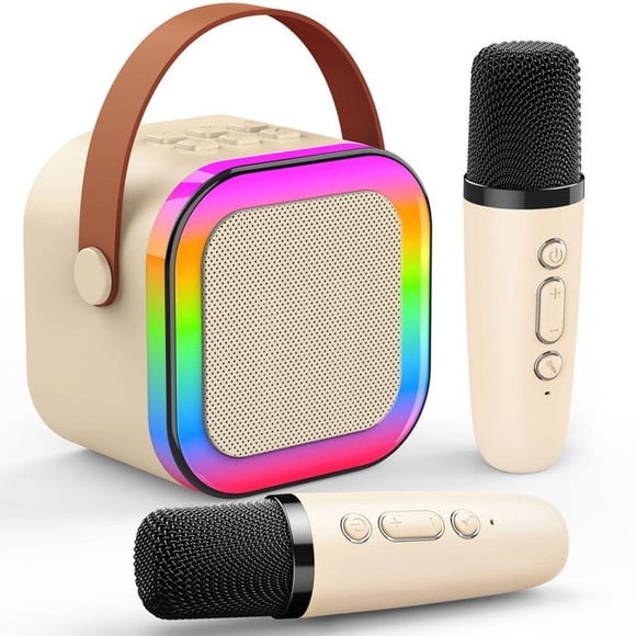 ATOPDREAM Kids Karaoke Machine, With Dual Microphones, Bluetooth Speaker Toy (5.0), RGB Controllable Lights (Beige)