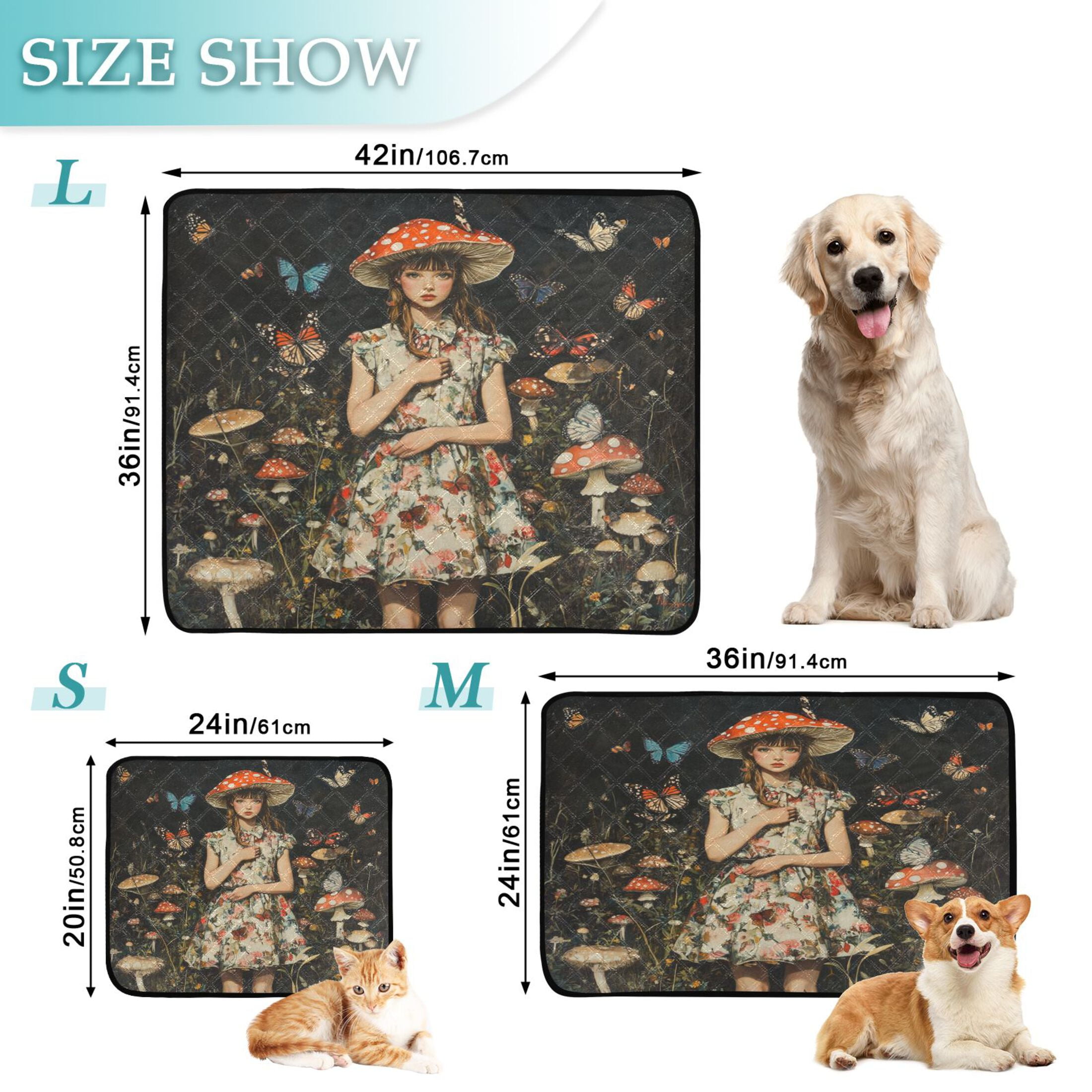 Qxltty Lass Surrounded by Butterflies Cat litter Pads Pet Set of 2 Diaper Mats Center Anti-leakage Layer Absorbent Soft and Comfortable