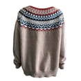 thumbnail image 5 of Women's Fair Isle Knit Pullover Sweater Casual Oversized Crewneck Vintage Cute Striped Long Sleeve Jumper Tops Coffee 2XL, 5 of 5