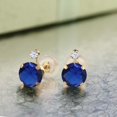 thumbnail image 3 of Gem Stone King 14K Yellow Gold Blue and White Created Sapphire Jewelry Earrings for Women | 2.08 Cttw | Round 6MM+2MM | Fine Jewelry Gifts for Her Mom Women Wife, 3 of 4