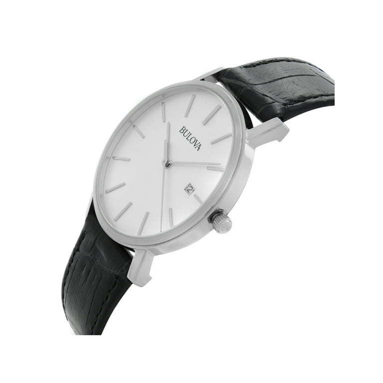 bulova men's dress leather watch 96b104 Bulova Mens 96B104 Silver Dress Watch w/Black Leather Band Quartz Analog 37mm