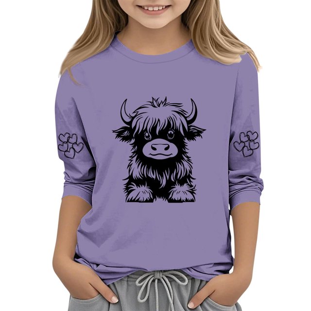 COM1950s Chemises pour Filles, Mode Enfants Femme Col Rond T-Shirt Imprimé Manches 3/4 Blouse