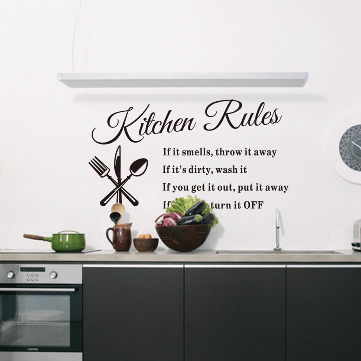 Black Kitchen Wall Decal Rules Room Decor Art Quote Stickers Mural DIY Removable 