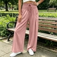 thumbnail image 6 of CQONEPT Smocked Waist Pants for Women Wide Leg Fall Casual Lounge Pant High Waisted Palazzo Ruffle Full Length Soft Trousers with Pocket Pink M, 6 of 7