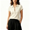 thumbnail image 6 of DYTTDG Women's Ribbed Knit Notch Shirt | Short Sleeve Henley Button Down Collared Casual Blouse for Everyday & Work, Stretchy Knit Top, 6 of 6