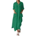 thumbnail image 1 of Vestido midi de lino para mujer - Cuello con solapa, bolsillos - Corte holgado - Informal/Trabajo - Color liso - S-XXXXXL, 1 of 5