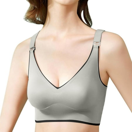 Clearance!Uooqdmx Sports Bras for Women Bralettes for Women Ladies Bra Butterfly Beauty Back Wrap Breast Latex No Ice Silk Sports Bra Up Underwear Large Size Bandeau Bra Gray XXL
