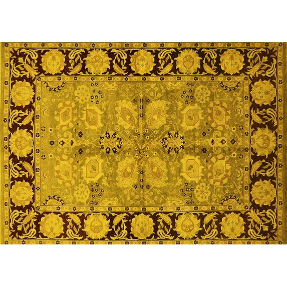 Ahgly Company Machine Washable Indoor Rectangle Oriental Yellow Industrial Area Rugs, 8' x 10'