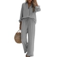 thumbnail image 4 of Bbyeadc 2 Piece Linen Sets for Women Long Sleeve Collared Button Down Shirt Drawstring Wide Leg Pants Summer Spring Travel Sets,Gray (M), 4 of 5