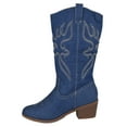 thumbnail image 2 of Women Cowgirl Cowboy Stitched Mid Calf Forever Boots Pointy Toe Western Blue Denim 6.5, 2 of 4