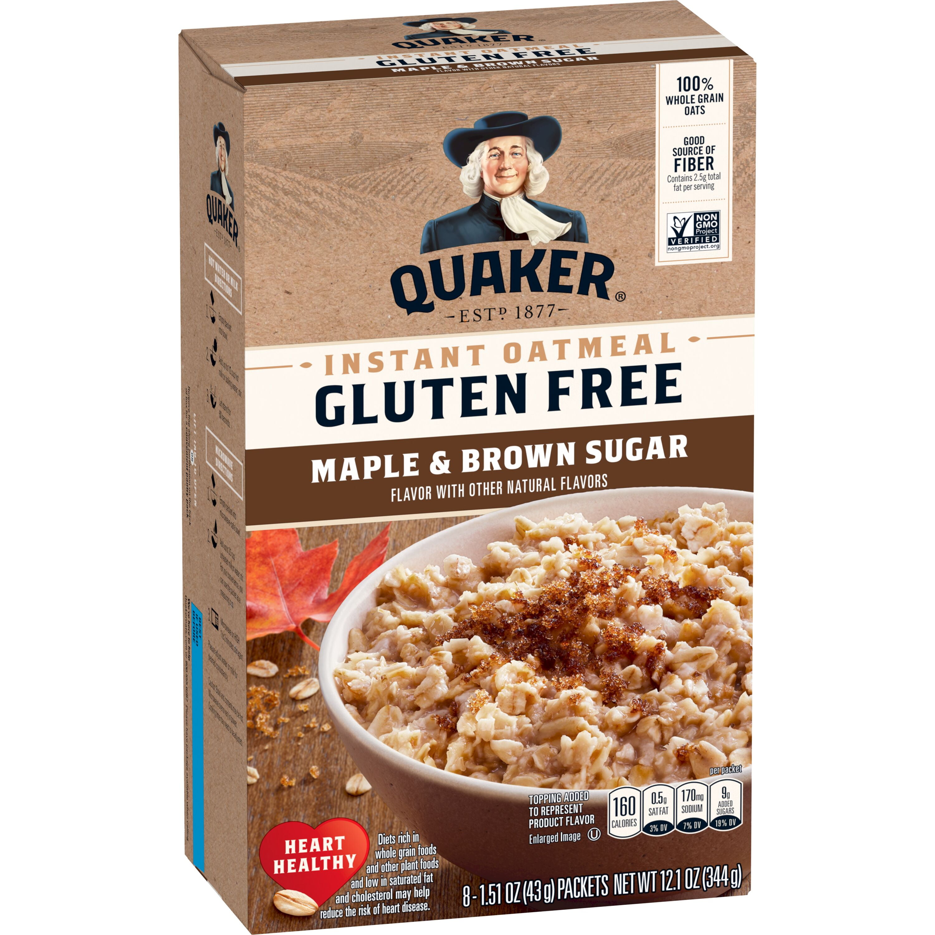 (6 pack) Quaker Instant Oatmeal, Gluten Free, Maple Brown Sugar, 8 Packets