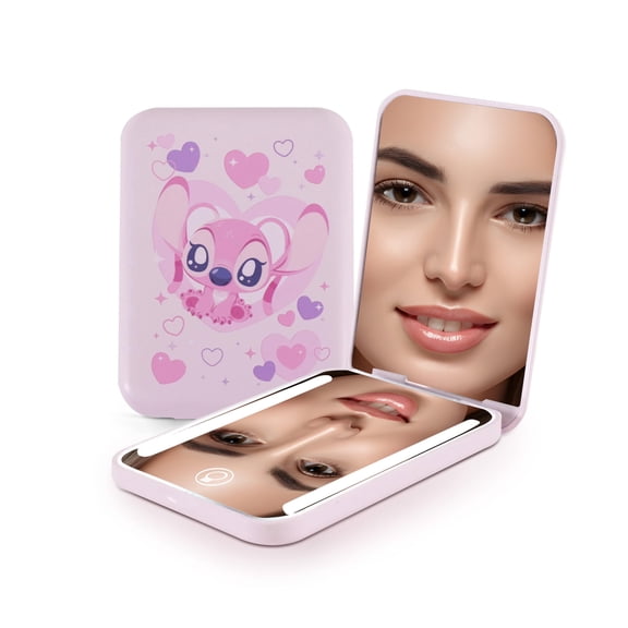 Impressions Vanity Stitch Angel Love Mini Travel Compact Mirror with Lights and 2x Magnifying
