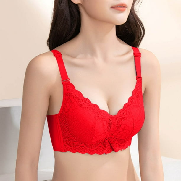 Aayomet Bralettes for Women With Support Bra With Small Breast and Large  Side Breast (Red, XL)