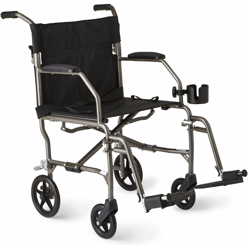 Medline Ultralight Transport Wheelchair, Permanent Desk-Length Arms ...