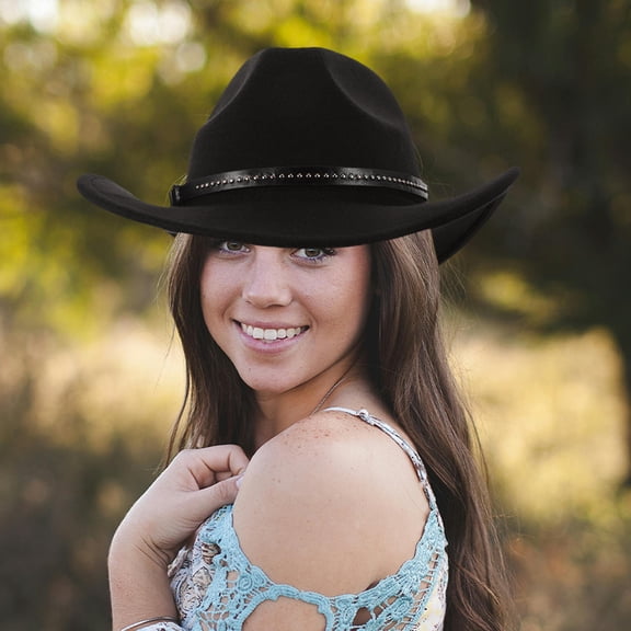 WRITWAA woman hat Cowboy Hat Chinlon Black 1Pcs Windproof Autumn Events