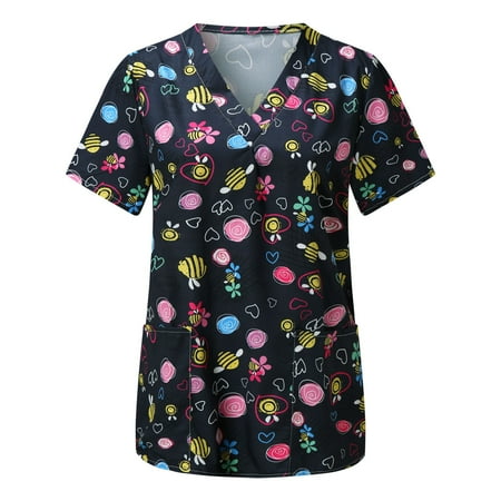 

Women Animal Print Casual Short Sleeve V-neck Carer Top Please buy one or two sizes up