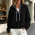 thumbnail image 6 of Horkkom Mock Neck Sweatshirt for Women Casual Trendy Drawstring Tops Quarter Zip Pullover Fall Sweatshirts L, 6 of 8