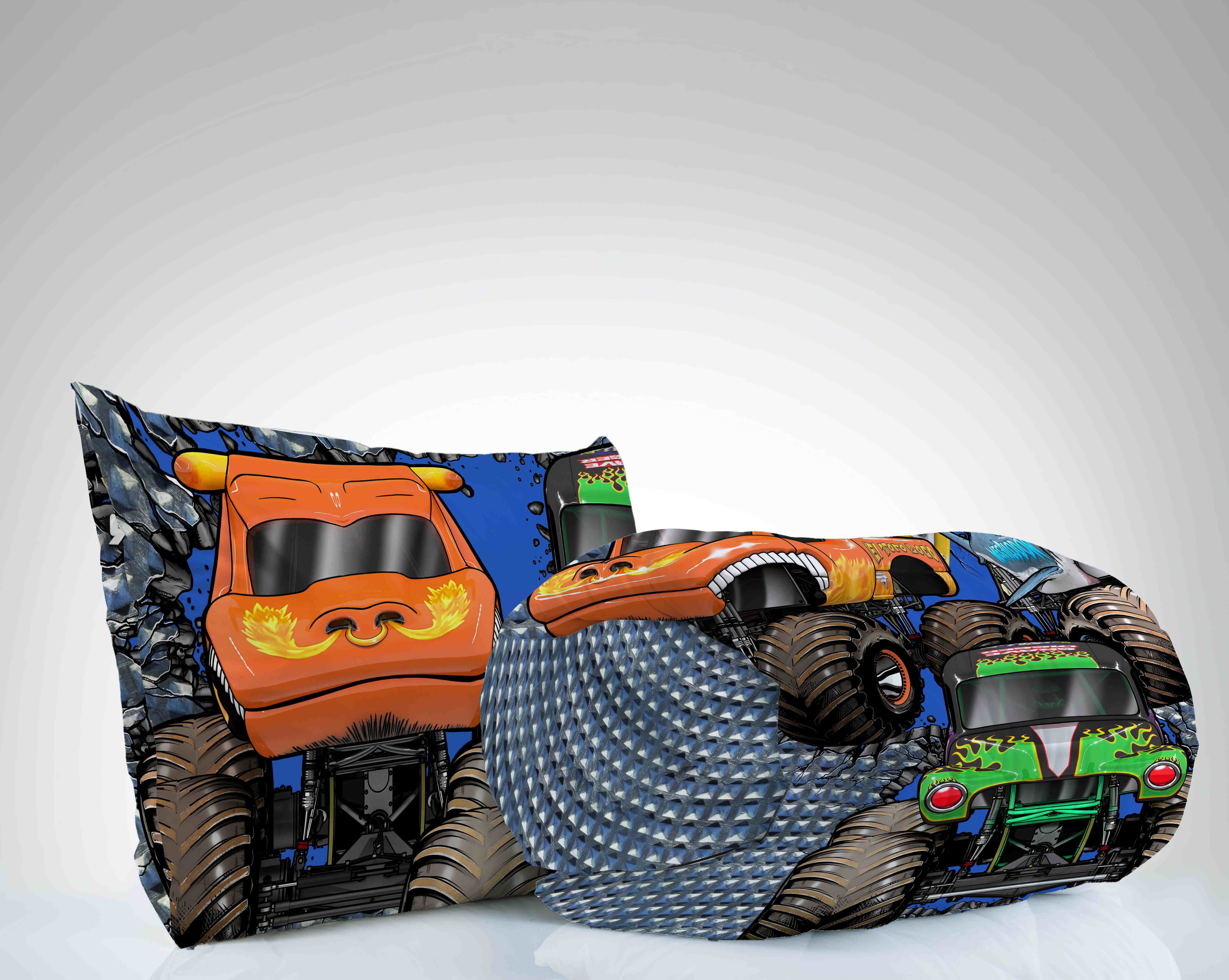 Monster Jam Smash & Mash Kids Multicolor 2 Piece Reversible Comforter and Pillowcase Bedding Set, Twin/Full