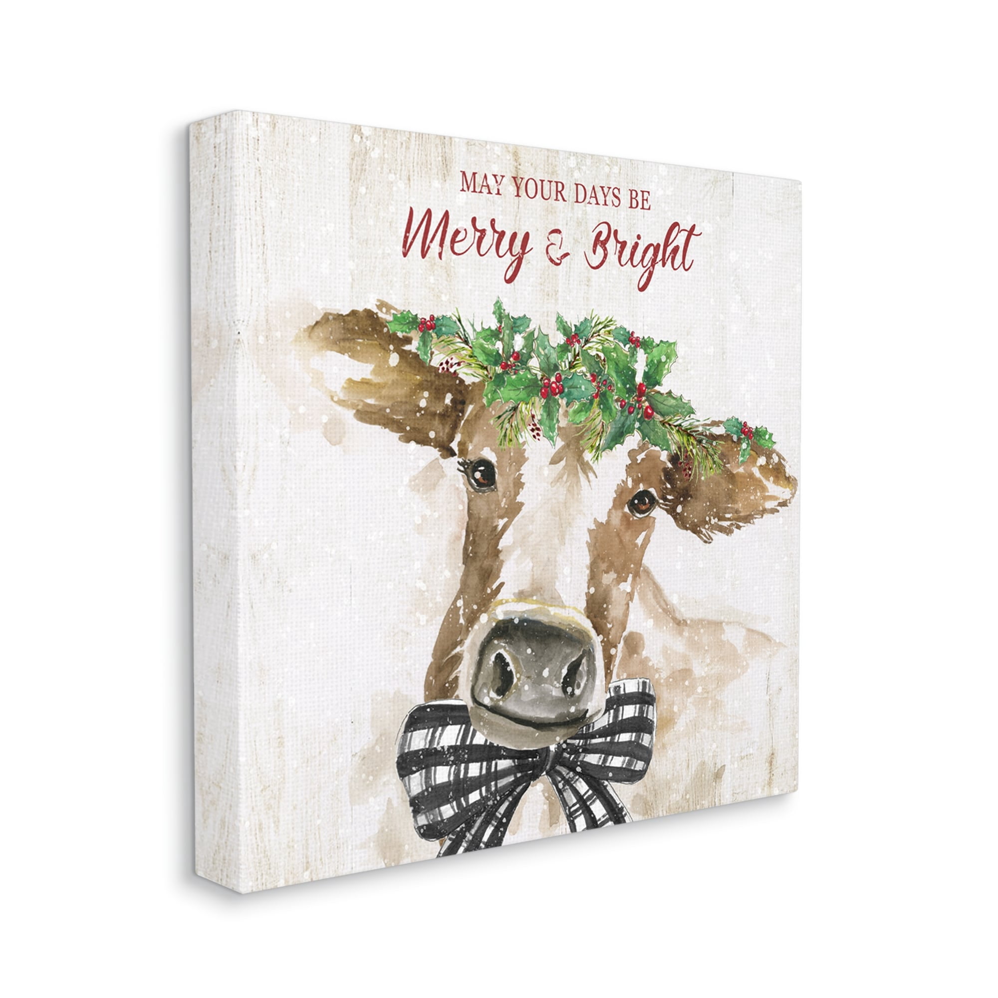 Stupell Industries Merry & Bright Holiday Cattle Holiday Painting Gallery Wrapped Canvas Print Wall Art