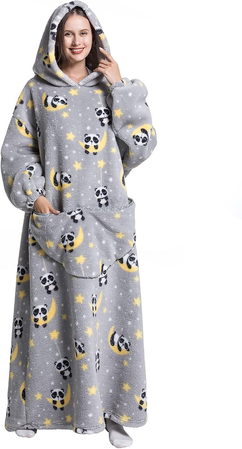Wehilion Oversized Blanket Hoodie,Adult Snuggle Fleece Wearable Blanket Fluffy Giant Hooded Sweatshirt,Adult 140cm Leght