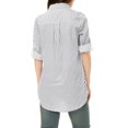 thumbnail image 3 of Unique Bargains Chemise à Manches Retroussables Ourlet Haut-Bas Rayé pour Femmes Gris Blanc S, 3 of 3
