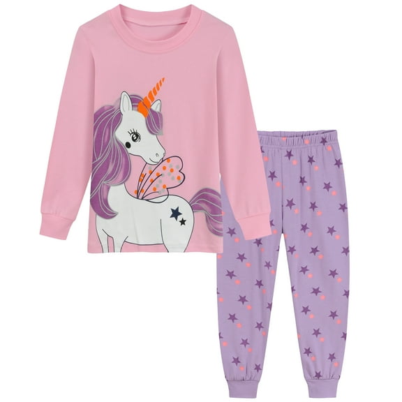 FEDPOP Toddler Girls Pajamas Unicorn Graphic Sleepwear 2-Piece 100% Cotton Pajama Set Size 4T