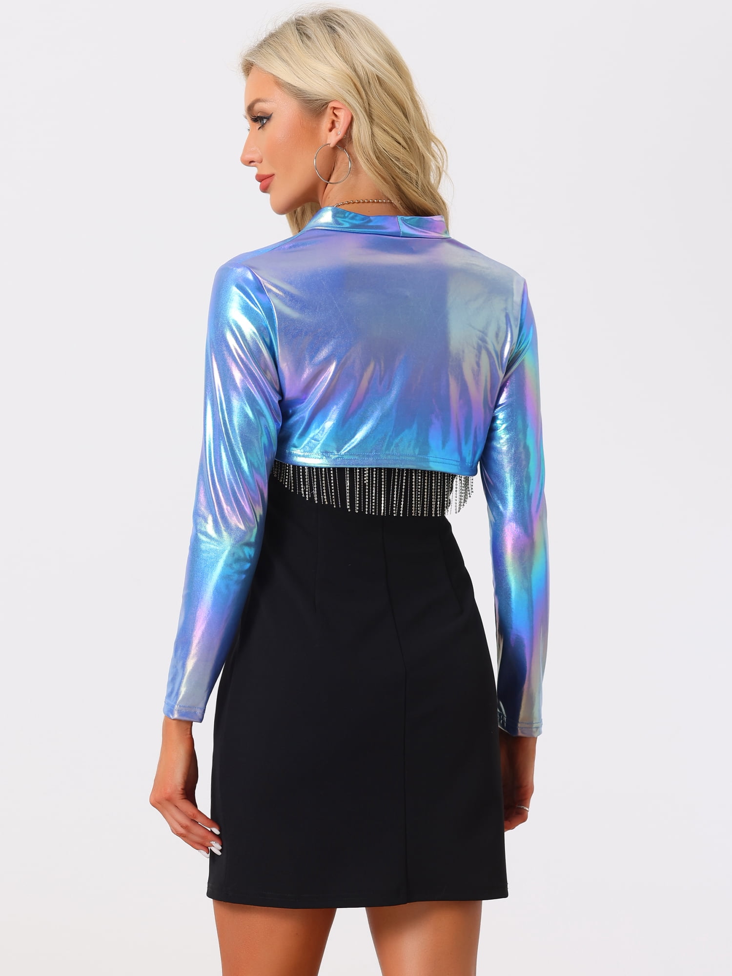 DARING DIVA Women's Holographic Shimmering Shiny Metallic Cardigan XS Multicolor