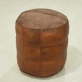 thumbnail image 4 of Handmade Eco-Friendly Geometric Leather Pouf Cognac Color Round 14" x 14" x 14" Pouf For Living Room, Bedroom Seating, Patio WABBBACPF39SC51B, 4 of 9
