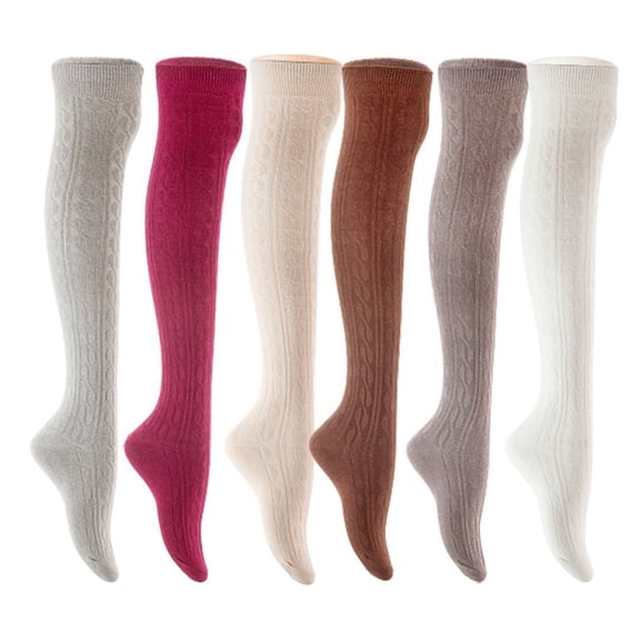 Lian LifeStyle Women's 6 Pair Adorable Comfortable Soft Thigh High Over Knee High Cotton Socks Size 6-9 L1024 Light Grey,Wine,Cream,Coffee,Dark Grey,White