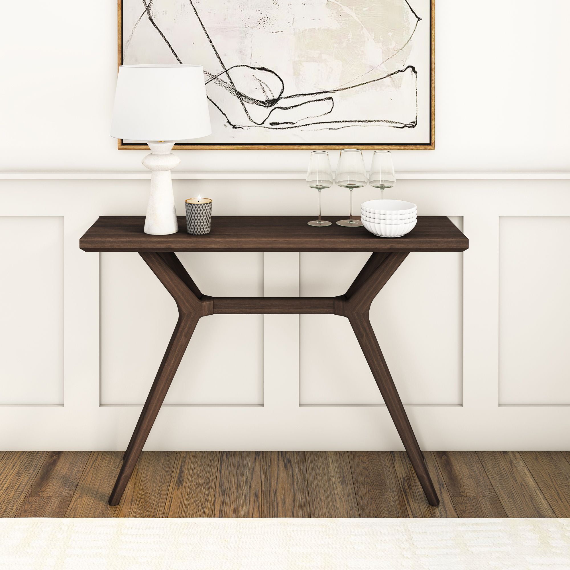 Plank+Beam Verso Console Table, 46 Inch Solid Wood Modern Sofa Table, Narrow Entryway Table for Hallway, Behind the Couch, Living Room, Foyer, Walnut