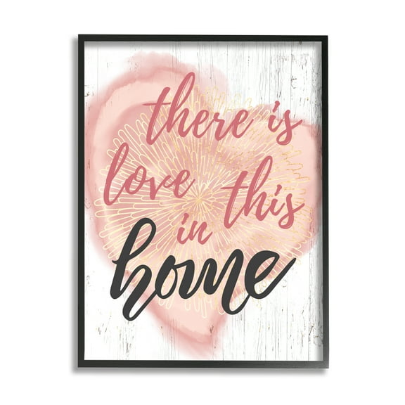 Stupell Industries Love In This Home Phrase Floral Pattern Heart Farmhouse Painting Black Framed Art Print Wall Art, 11 x 14, Design by Ziwei Li