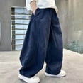 thumbnail image 2 of WAVSUF Boys Cotton Pants Elastic Waist with Pocket Baggy Fit Kids Summer Casual Trendy Pants Navy Size 10-12, 2 of 10